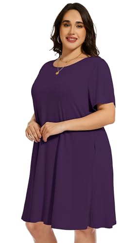 Image of elescat Plus Size Summer Dresses for Women Casual Short Sleeve Pockets Loose Oversized T Shirt Sundress 2026