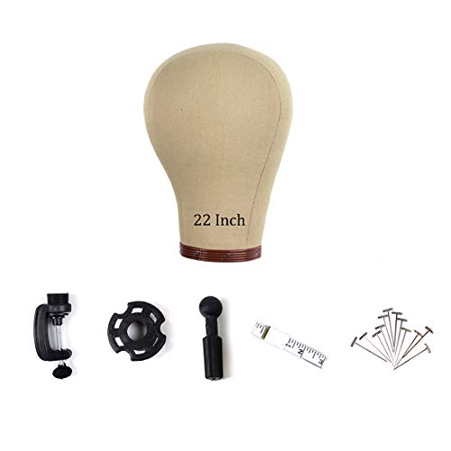 Wig Head Cork Canvas Block Head with Stand for Wig Making,Styling and Display, Mannequin Head with Mount Hole (22")