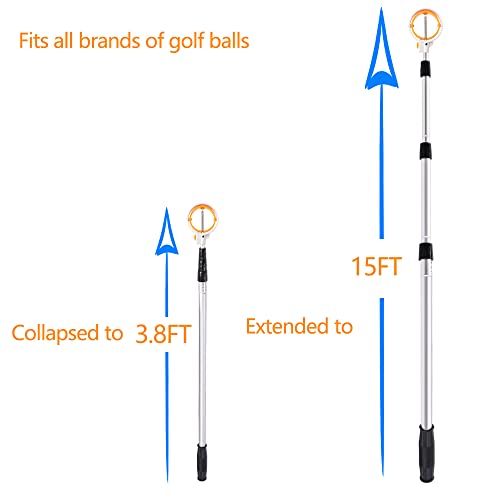 How True Golf Ball Retriever, 12/15/18Ft Aluminum Alloy Golf Ball Retriever Telescopic Golf Accessories (15 Feet) #TOP3