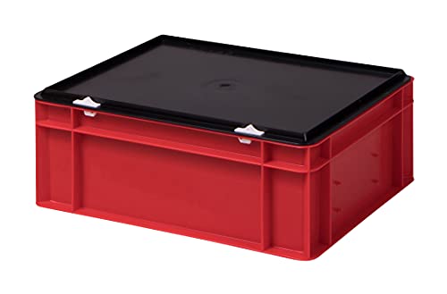 1a-TopStore Stabile Profi Aufbewahrungsbox Stapelbox Eurobox Stapelkiste mit Deckel, Kunststoffkiste lieferbar in 5 Farben und 21 Größen für Industrie, Gewerbe, Haushalt (rot, 40x30x15 cm)