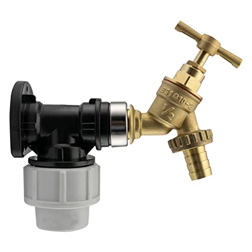 MYPURECORE YOU AT THE CORE - 20mm MDPE Wall Flange Kit – Wall Plate Elbow ½ Brass Garden Tap with Barb Hose Fitting and PTFE Tape – Easy to Install Hose Connector for Backyard, Around the House, Farmhouse. Set by MYPURECORE - -4%