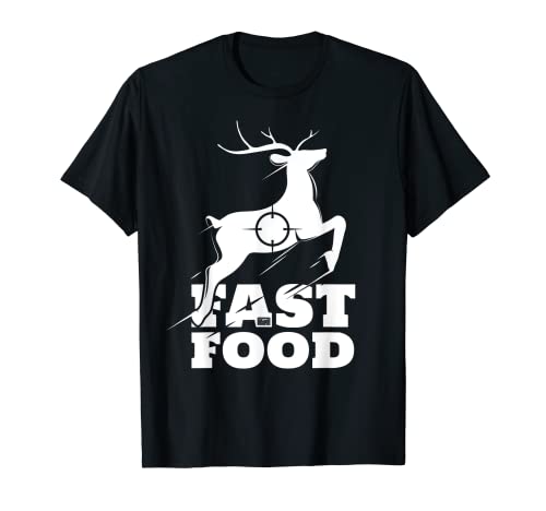 Cervo Fast Food Buck Cacciatore di Caccia Mangiare Cibo Amanti di Carne Wht Maglietta