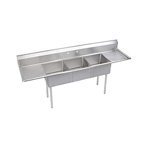 Elkay dependabilt stainless steel 120 x 29 1316 x 43 34 18 gauge three compartment sink w 24 left and right drainboards stainless steel legs  urban country home decor