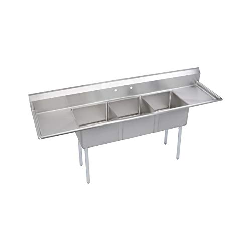 Elkay Dependabilt Stainless Steel 120 x 29 1316 x 43 34 18 Gauge Three Compartment Sink w 24 Left and Right Drainboards Stainless Steel Legs