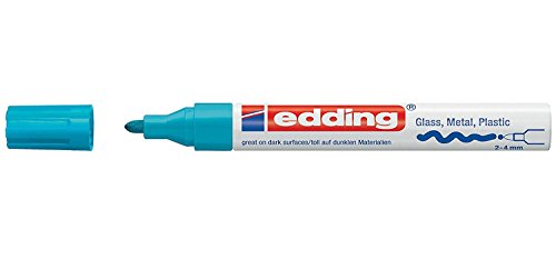 edding 750 marcador de tinta opaca brillante - azul claro - 1 rotulador - punta redonda 2-4 mm - rotulador brillante efecto lacado para vidrio, piedras, madera, plástico, papel - color permanent