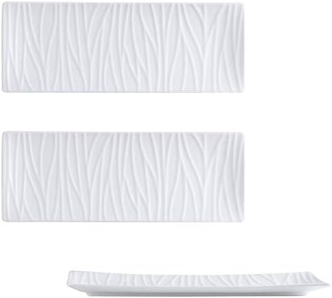 Premium Porcelain Sushi Plates Dessert plates DimSum Platters (Set of 2 White Texture - 11.5")