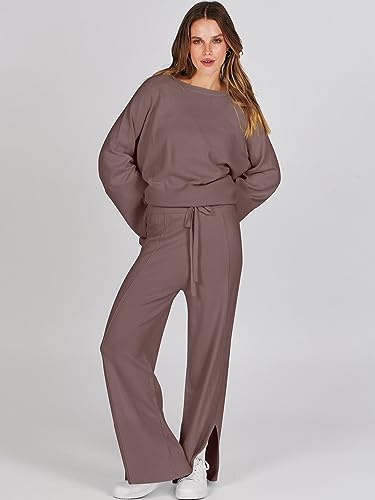 ANRABESS Womens 2 Piece Outfits Oversized Knit Sweater Set Wide Leg Pant Cozy Lounge Matching Pajama Sets 2025 Trendy Clothes4