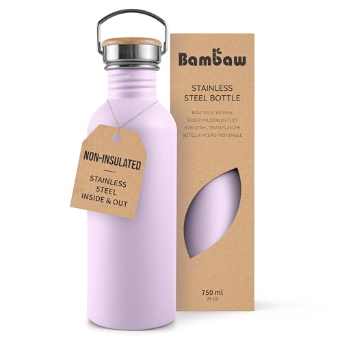Image of Bambaw Stainless Steel Water Bottle, 750 ml, Purple Sports Bottle, Non-Insulated Water Bottle, Stainless Steel Bottle, BPA-Free Flask - Light Lilac