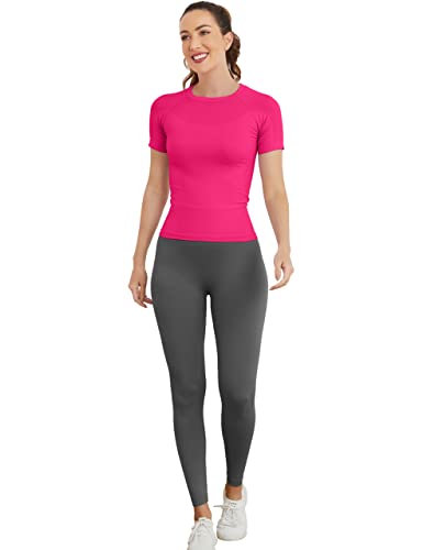 Image of MathCat Short Sleeve Workout Tops for Women, Seamless Women's Compression Shirt, Yoga Running Athletic Shirts Soft Gym Tops
