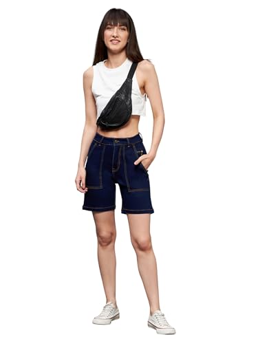 Image of Miss Chase Women's White Regular High Rise Clean Look Regular Stretchable Denim Shorts