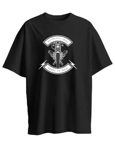 Image of T-Shirt for Men - 100% Cotton Ladakh Motorcycle Rider Half Sleeve Round Neck Graphic Print | Regular & Oversized Fit | 180 /220 GSM | S-5XL | Black, Navy Blue, Olive, Red, White