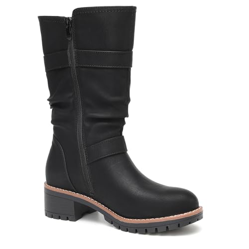 DECARSDZ Women's Mid-Calf Boots Fashion Classic Comfy Biker Motorcycle Riding Low Heel Dress Boot Shoes2