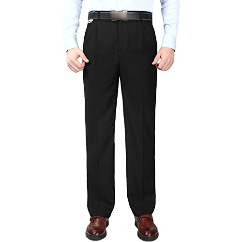 Men Business Suit Pants with Double Pleats Pleat-Front Dress Pant Hidden Expandable Waist Work Classic Fit Regular