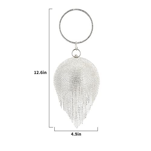 Image of Gripit Women's Evening Round Ball Tassels Bag Diamond Clutch Purse Glitter Party Wedding Handbag with Chain