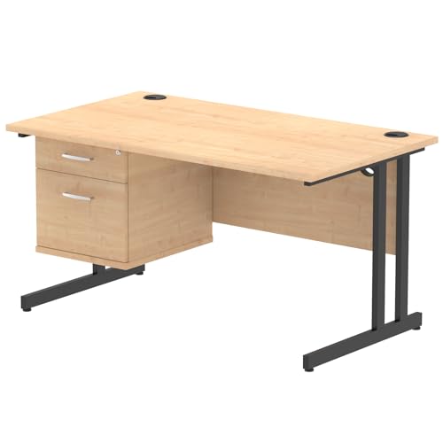 Image of Dynamic Impulse 1400 x 800mm Straight Office Desk Maple Top Black Cantilever Leg Workstation 1 x 2 Drawer Fixed Pedestal