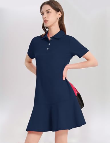 Image of Kissonic Women's Polo Dress Short Sleeve V Neck Ruffle Hem Casual Summer Golf Tennis Mini Shirt Dresses