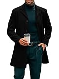 PASLTER Mens Mid Long Trench Coat Slim Fit Winter Pea Coat Single Breasted Business Overcoat