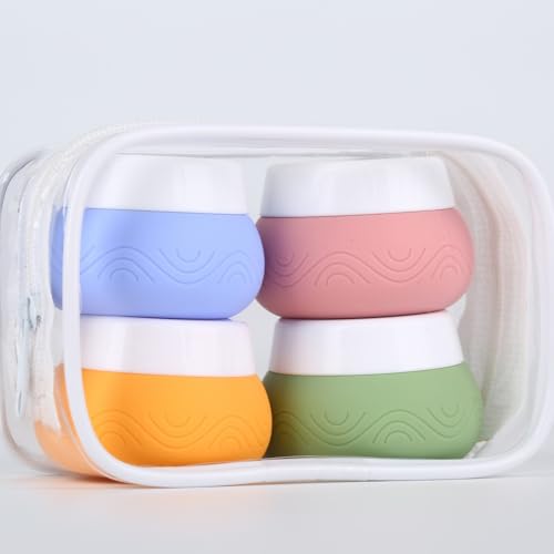 Tarro de Silicona, Kit de Botellas de Viaje Silicona, Recipientes para Cosméticos, 4 Botes de Crema de 30ml para Rellenar, Tarros Para Crema de Viaje, Envases de Viaje a Prueba de Fugas (Color)