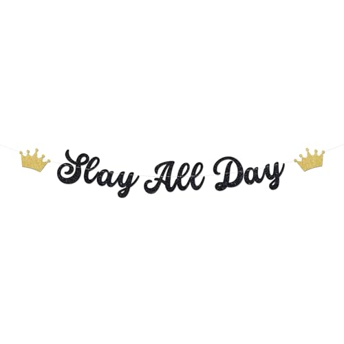 Slay All Day Black Banner, Funny Party Decorations for Birthday, Bachelorette Party Decor, Bridal Shower Supplies