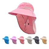 Rosoz Kids Sun Hat with Neck Flap UV Protection Summer Toddler Beach Hat Unisex Ponytail Hat Wide Brim Fishing...