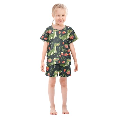 ALAZA Crocodile Strawberry Black Pajamas Short Sleeve 2 Piece Sleepwear Top and Bottom Pajama Set Unisex3