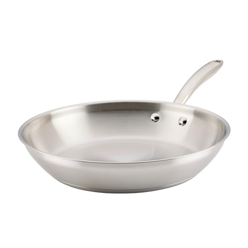 Rachael Ray Professional Stainless Steel Frying Pan/Skillet, Compatible with All Cooktops, Induction Ready, Dishwasher Safe, 12.5 Inch Open Fry Pan - Stainless Steel
