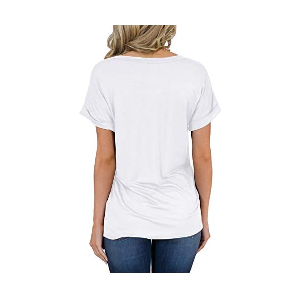 MIHOLL-Womens-Short-Sleeve-V-Neck-Shirts-Loose-Casual-Tee-T-Shirt MIHOLL Womens Shirts Casual Tee Shirts V Neck Short Sleeve Loose Fits Tops Blouses (White, Medium)