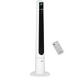 HOMCOM Ventilador de Torre, Ø32x118,2 cm, Ventilador de Pie Silencioso 50W con Control Remoto, 3 Velocidades, 3 Modos, Temporizador 12H, Oscilación 40°, Pantalla LED, para Hogar y Oficina, Blanco
