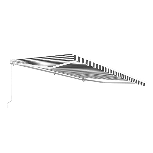 Aleko AW10X8GREYWHT-FBM Home Patio Awning | Retractable Handle Crank Deck Canopy thumb #1