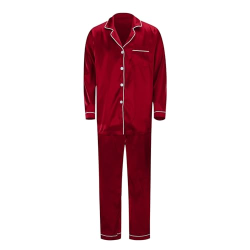 2025 Family Satin Christmas Pajamas Sets Solid Silk Xmas Pjs Matching Sets Soft Sleepwear for Mens Womens Adults Kids Dad Red3