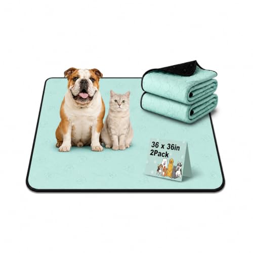 Image of Washable Pee Pads for Dogs 2 Pack, Reusable Waterproof Leak-Proof Puppy Training Pads, Super Absorbent Non-Slip Dog Whelping Pads for Crate, Playpen, Bed & Floor (36 inchx36 inch Green)