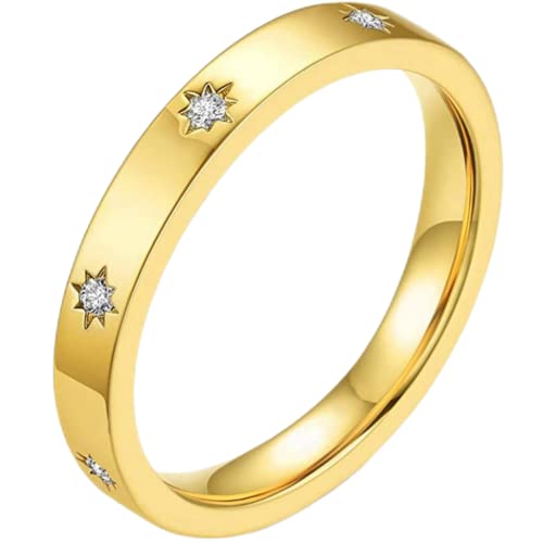 4mm Stainless Steel Classic Plain Star Cubic Zircon Filled Eternity Stackable Wedding Band Ring