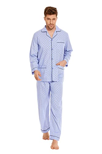GLOBAL Mens Pajamas Set, 100% Cotton Woven Drawstring Sleepwear Set with Top and Pants/Bottoms3