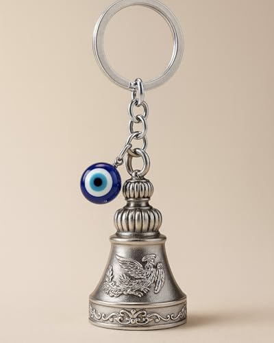 Image of Tiny Tim Guardian Bell with Evil Eye Charm - Protective Motorcycle & Car Accessory - Tibetan-Inspired Design - Wards Off Negative Energy - Ideal Gift for Bikers & Travelers