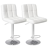 Sweetcrispy Bar Stools Set of 2, Armless PU Leather Adjustable Swivel Barstools, Hydraulic Kitchen Counter Height Thickened Seat Cushion Square Island Countertop Chairs with Back - White