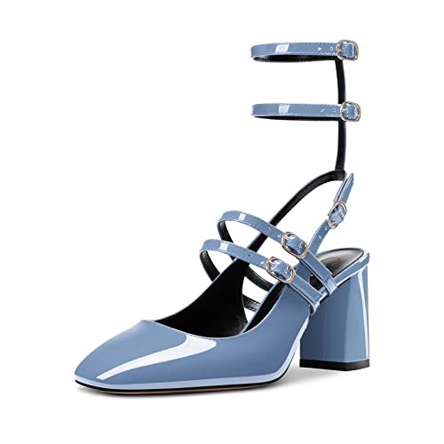 Castamere Women Chunky Block Mid Heel Square Toe Slingback Gladiator Pumps Wedding Prom 2.6 Inches Heels - Main Image
