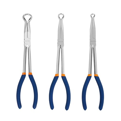 Image of MANUFORE 3PCS 11-Inch Long Reach Hose Gripper Removal Pliers Set | 3-Piece Set, 3 /8 inch, 1 /2 inch, 3 /4 inch Serrated Ring Jaw, Comfort Grip for Better Control, High Carbon Steel, for Various Hose