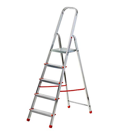 Scala domestica 5 gradini in alluminio portata 150kg Eurodomus E5/N, altezza 166 cm