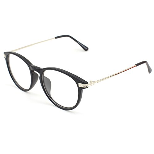 GQUEEN Mode Fausse Lunettes de vue Femme Ronde Anti-rayonnement UV en métal Temple Horn avec jante claire PN2