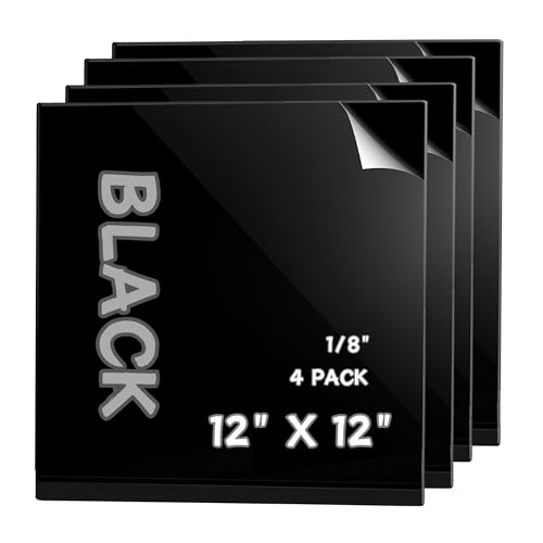 Image of Black Acrylic Sheets 12 inch x 12 inch, 1 /8 inch Thick, 4-Pack