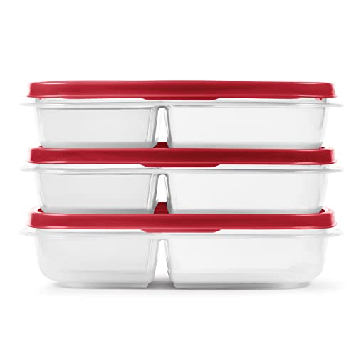 Rubbermaid 3-Pack Plastic Food Storage and Kitchen Organization Container with Dividers for Leftovers and Meal Prep, 5.1 Cup Capacity, Red