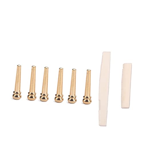ifundom Folk Acoustic Guitar Bridge Parts Brass Saddle Nut Set Bovine Bone Guitar Saddle Nut