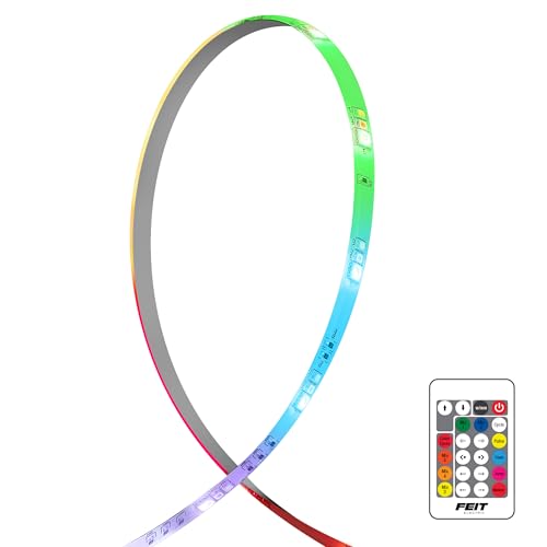 Image of Feit Electric 10ft Chasing & Tunable White LED Tape Light, Dimmable, RGB Colors, Cut-to-Fit, Linkable up to 40ft, Slim 0.4in Width, Indoor /Outdoor Plug-In Light Strip, Remote Controlled, TAPE120 /CHASE