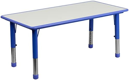 Flash Furniture 23.625''W x 47.25''L Rectangular Blue Plastic Height Adjustable Activity Table with Grey Top