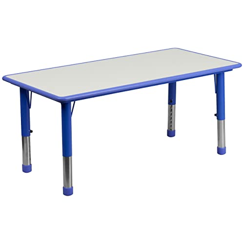 Flash Furniture 23.625''W X 47.25''L Rectangular Blue Plastic Height Adjustable Activity Table With Grey Top #TOP3