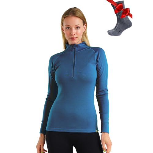 Merino Wool Base Layer Women - 100% Merino Half Zip Sweater Women Lite, Midweight, Heavyweight...