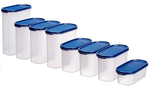 Image of Signoraware Modular BPA Free Plastic Oval Container | Airtight & LeakProof | Kitchen Storage | Ideal for Grains, Flour & Rice storage (2.3ltr + 1.7ltrx3 + 1.1ltrx3 + 500mlx1 | Setof8 | ModBlue)