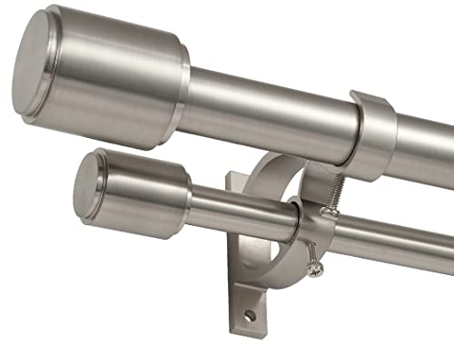 Double Curtain Rods Brushed Nickel, Double Drapery Rod 36-72 Inch, Heavy Duty 1 Inch Front and 5/8 Inch Diameter Back Adjustable Dual Curtain Rod with Cap Finials