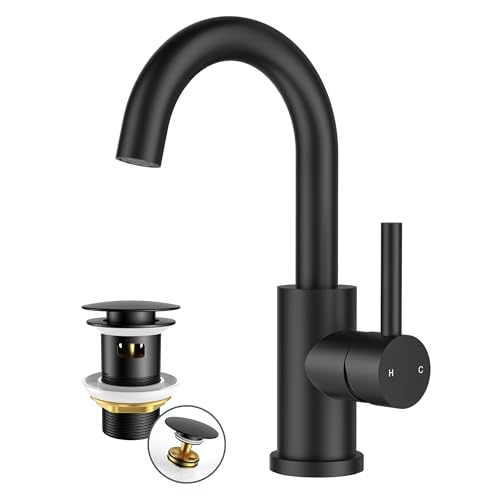 FORIOUS Robinet avec Bonde de Vidage pour Salle de Bain/Cuisine, Pivotant à 360°, Mitigeur pour Eau Chaude/Froide, en Acier Inoxydable, Facile à Installer pour...