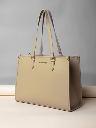 Image of Berrylush Women Solid Tote Bag | PU Synthetic Leather Two Handle Handbag | Spacious Zip Closure Shoulder Bag with Inner Pockets | Stylish Everyday & Office Use Bag